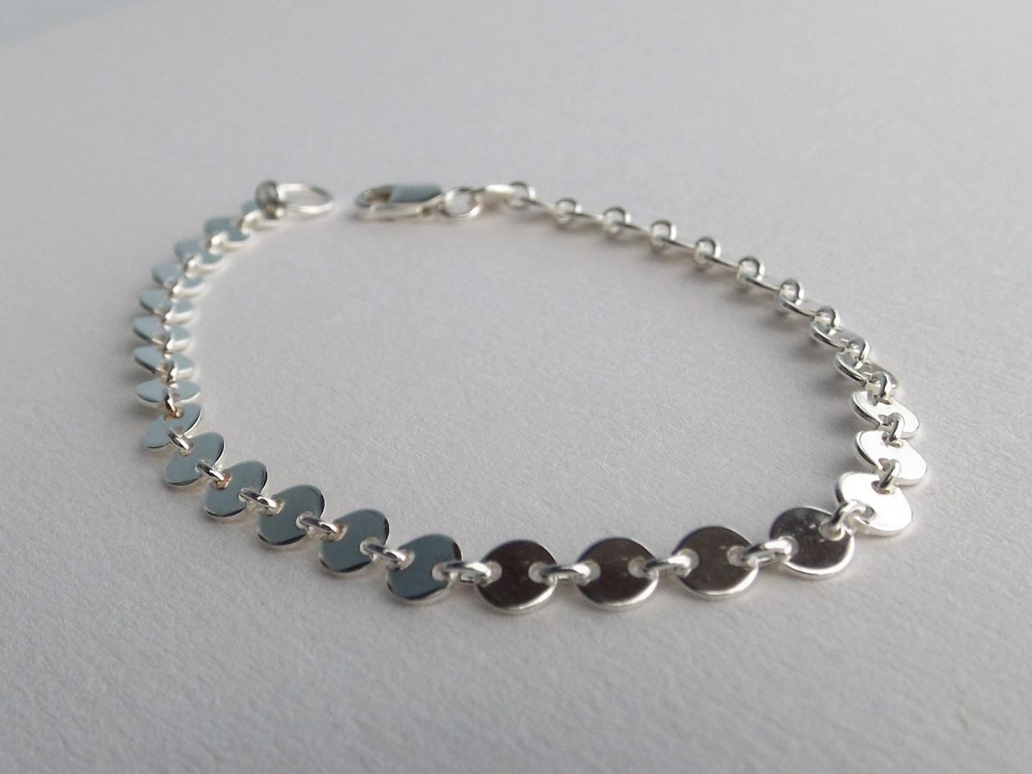 Sterling Silver Sequin Bracelet,Dainty Sterling Silver Chain Bracelet,Solid Sterling Silver Bracelet,Simple Silver Bracelet,Layer Bracelet