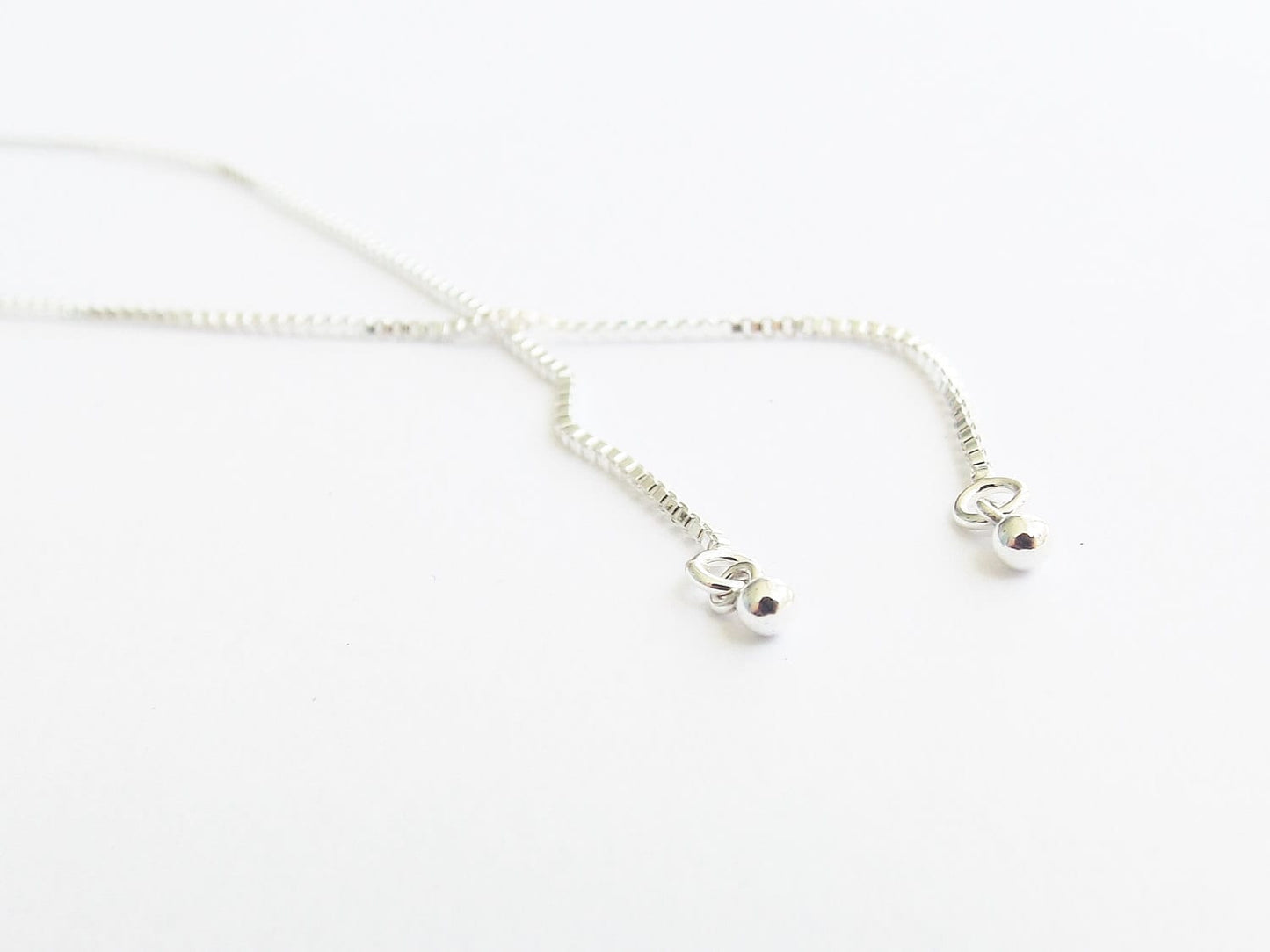 Threader Earrings,Simple Threaders,Super Tiny Bead Threader,Sleek Earrings,Simple Everyday,Modern Jewelry,Unique Slender,Silver Drop Earring