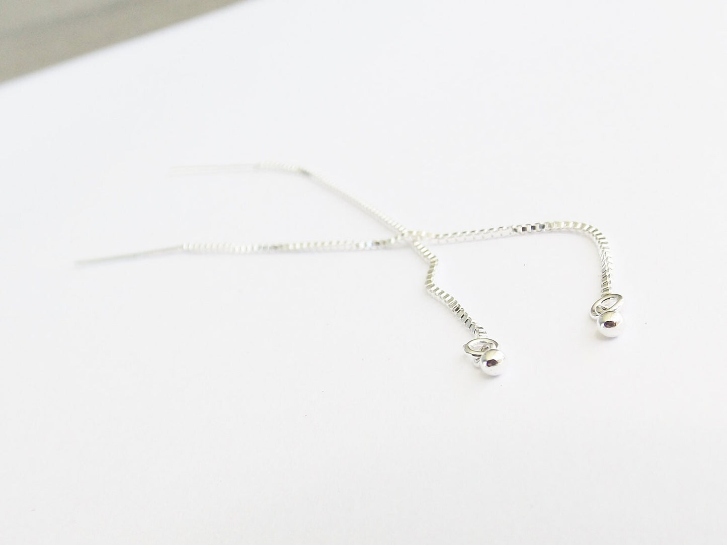 Threader Earrings,Simple Threaders,Super Tiny Bead Threader,Sleek Earrings,Simple Everyday,Modern Jewelry,Unique Slender,Silver Drop Earring