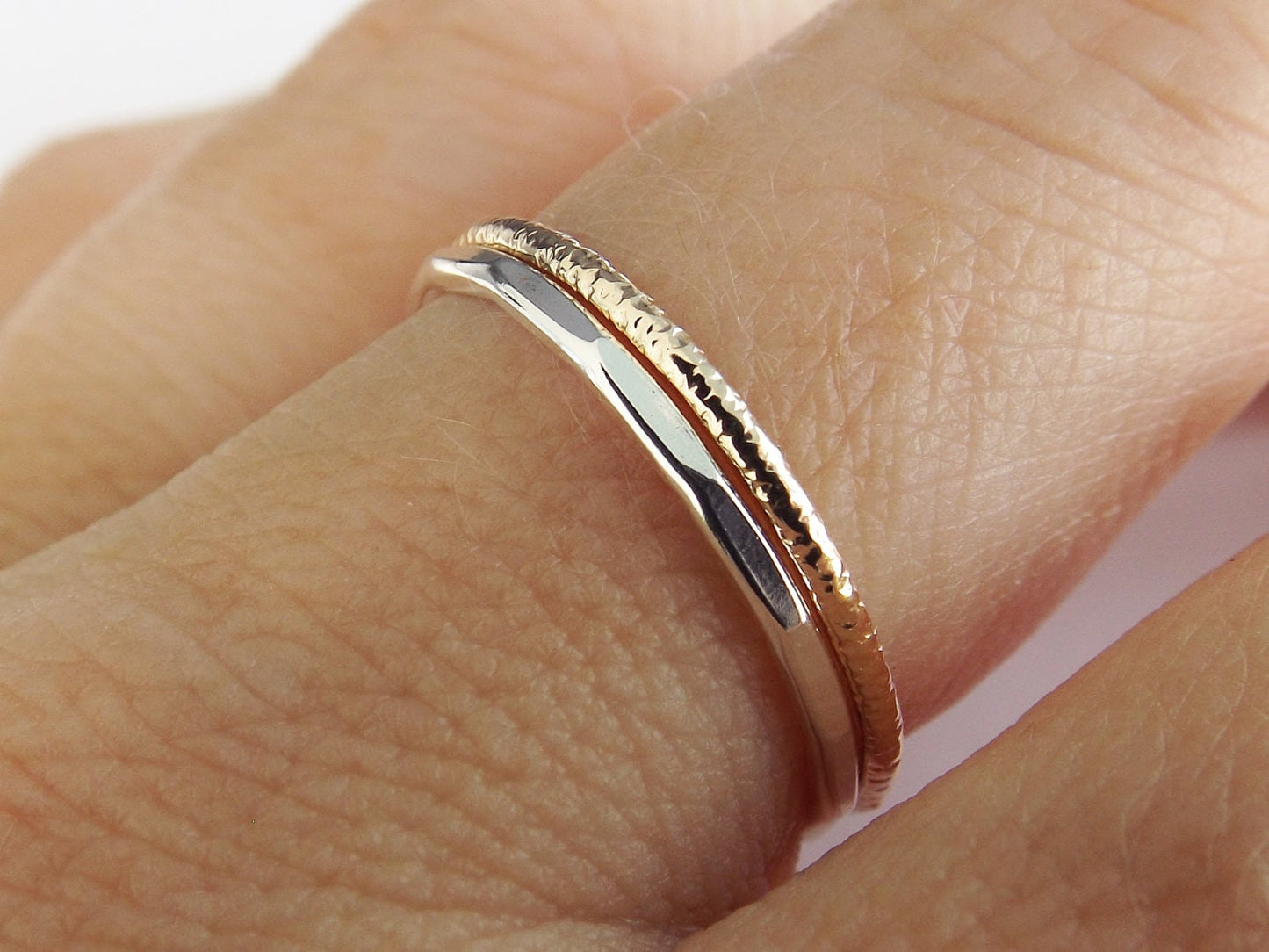 Simple Stacking Set,Mixed Metals Ring Set,Textured Rings,Faceted Ring,Boho Ring Set,Stacking Rings,Boho Chic,Yellow Gold filled and Sterling