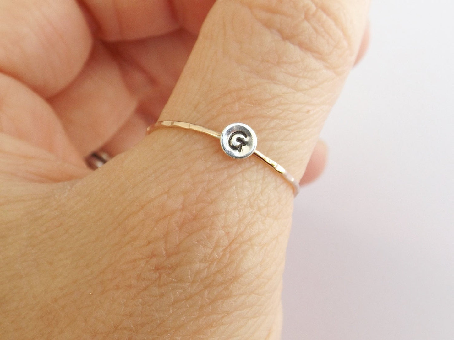 Skinny Initial Stacking Ring, Personalized Ring, Minimalist Ring, Initial Ring, Notched Stacking Ring, Gold Ring, Ring, Couples Rings, Fancy