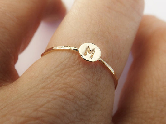 Skinny Solid Gold Initial Stacking Ring,Personalized Rings,Minimalist Rings,Initial Rings,Slim Stacking Rings,Gold Ring, Rings,Couples Rings