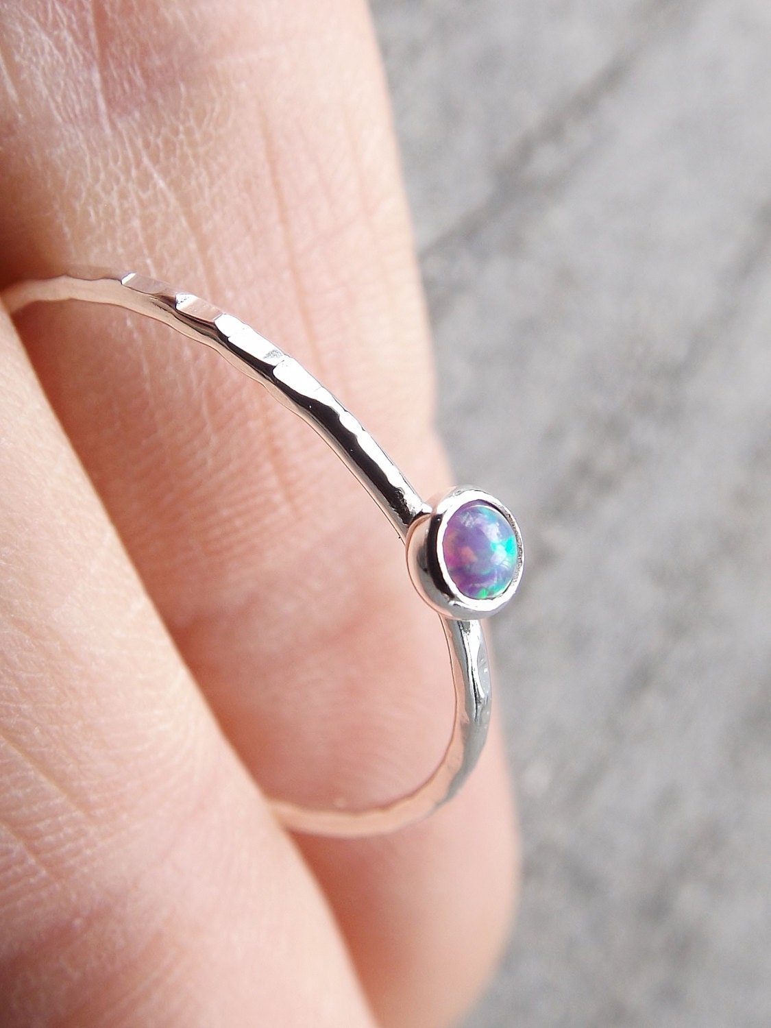 Textured Opal Stacking Ring,Slim Ring,Stacking Gemstone Ring,Customizable Rings,Textured Rings,Wisper Gemstone Rings,Gift,Purple Opal