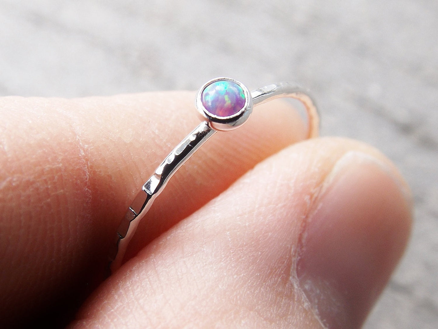 Textured Opal Stacking Ring,Slim Ring,Stacking Gemstone Ring,Customizable Rings,Textured Rings,Wisper Gemstone Rings,Gift,Purple Opal