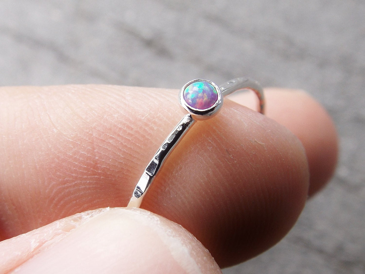 Textured Opal Stacking Ring,Slim Ring,Stacking Gemstone Ring,Customizable Rings,Textured Rings,Wisper Gemstone Rings,Gift,Purple Opal