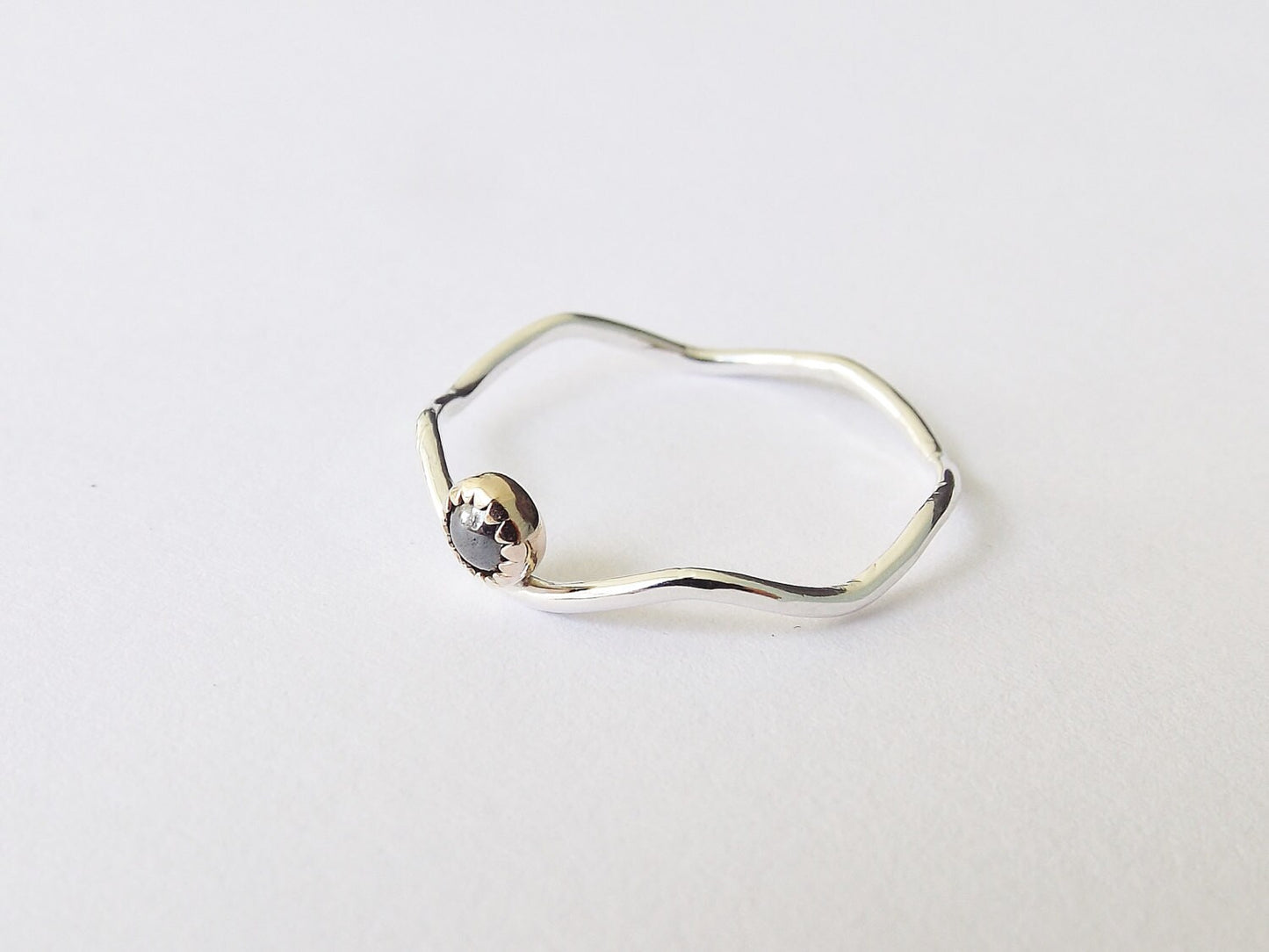 Wave Ring, Hematite Ring, Gold and Silver, Boho Ring, Modern Ring, Wave Band, Unique Ring, Minimalist Ring, Simple Chic Ring, Wavy, Hematite