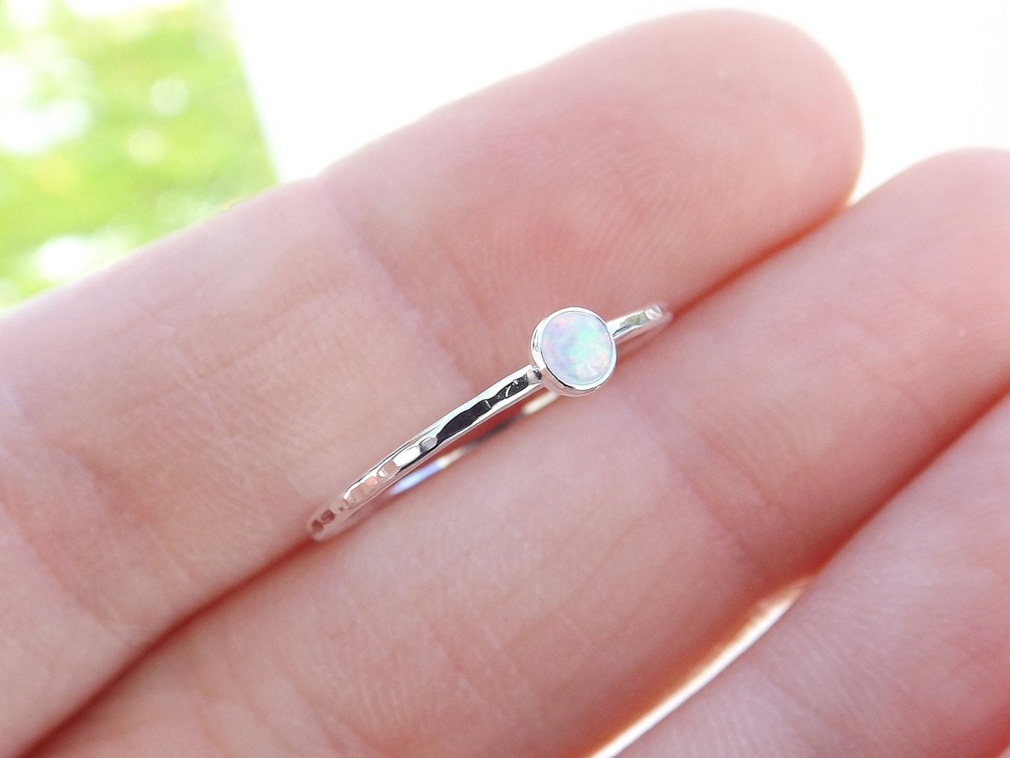 Textured Opal Stacking Ring, Slim Ring, Stacking Gemstone Ring, Opal Rings, Textured Rings, Whisper Gemstone Rings, Gift, White Opal, Gift