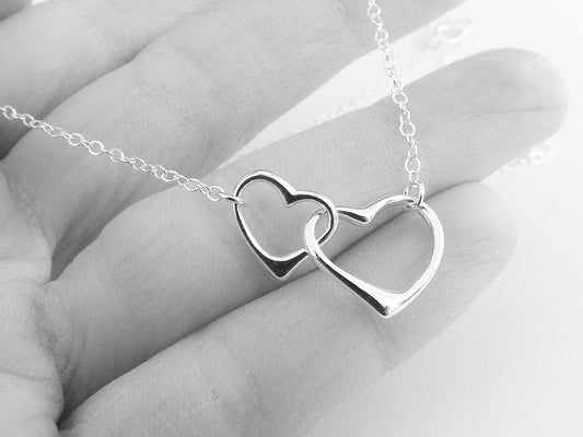 Hearts Necklace, Interlocking Hearts Necklace, Mommy and Me Necklace, Simple Hearts Necklace, Silver Heart Necklace, Minimal Heart Necklace