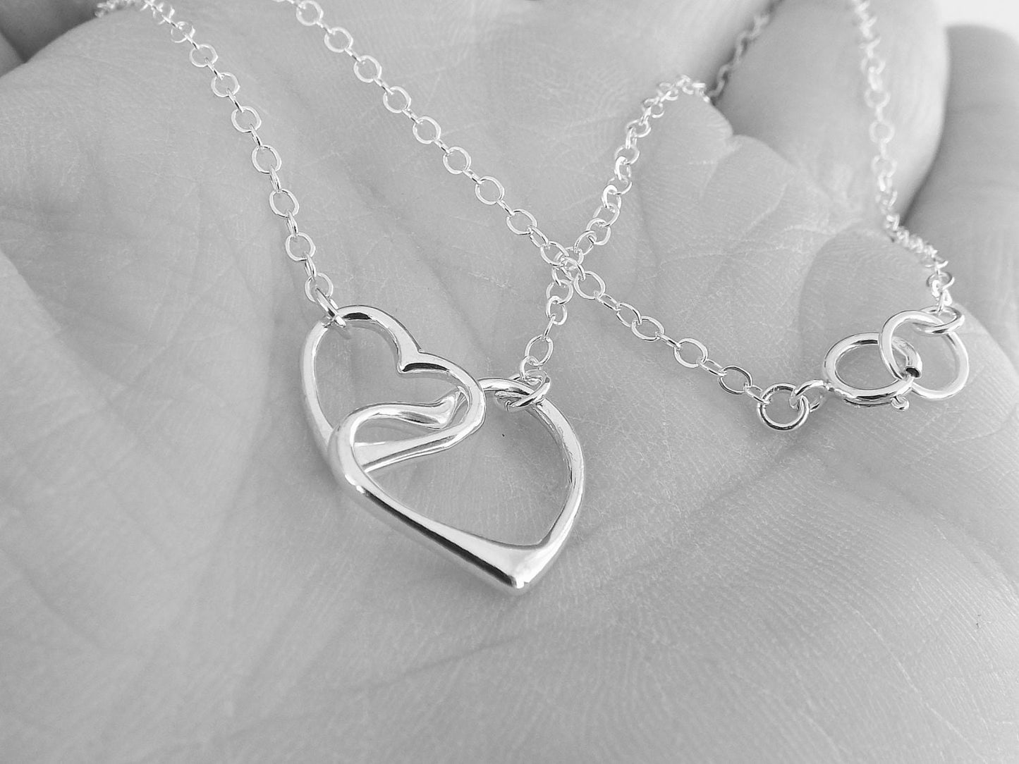 Hearts Necklace, Interlocking Hearts Necklace, Mommy and Me Necklace, Simple Hearts Necklace, Silver Heart Necklace, Minimal Heart Necklace
