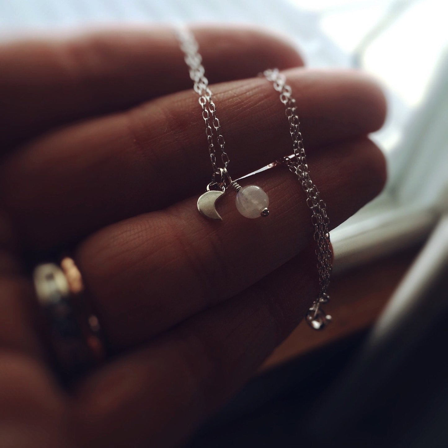 Tiny Moon Necklace, Crescent Moon Necklace, Moonstone Necklace, Dainty Moon Necklace, Gift, Bridal Shower, Baby Shower Necklace, Modern