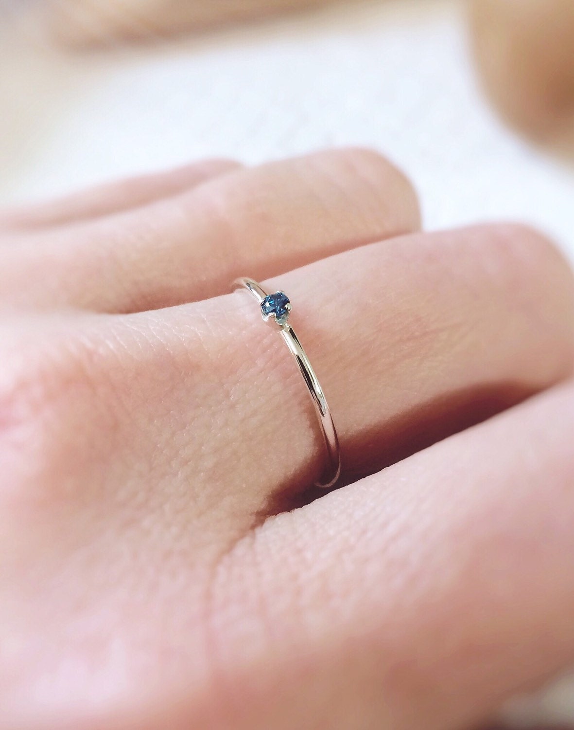Blue Diamond Ring, Genuine Diamond Ring, Blue Diamond, Slim Ring, Minimalist Ring, Gift, Gemstone Ring, Tiny Diamond Ring, Diamond Ring