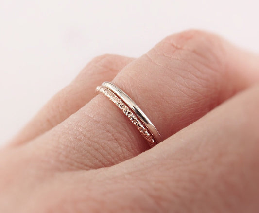 Simple Stacking Set, Mixed Metals Ring Set, Textured Rings, Faceted Ring, Boho Ring Set, Stacking Rings, Boho Chic, Goldfilled and Sterling